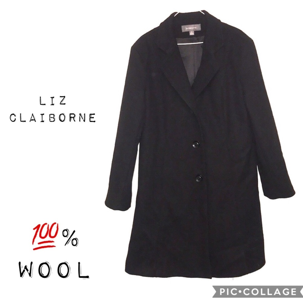 LIZ CLAIBORNE Black 100% Wool Pea Coat (18) **Freshly Dry-cleaned**
